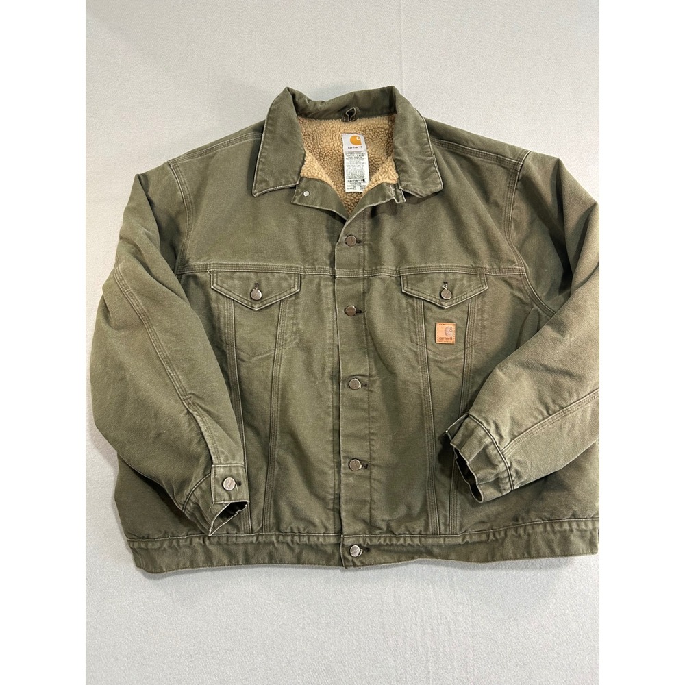 Carhartt‎ J233 Sherpa Lined Jean Trucker Jacket Mens 4XL Army Green Workwear